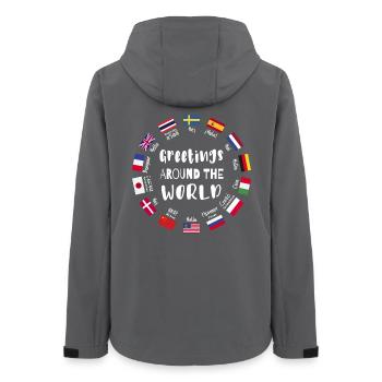 Salutations du monde entier - Bonjour dans toutes les langues - Veste softshell femme recyclée Stanley/Stella - charbon - Dos - AI Model Female 172 light (172cm)