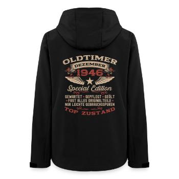 79. Geburtstag Geschenk Oldtimer Dezember 1946 - Frauen Recycelte Softshelljacke von Stanley/Stella - Schwarz - Hinten - AI Model Female 172 light (172cm)