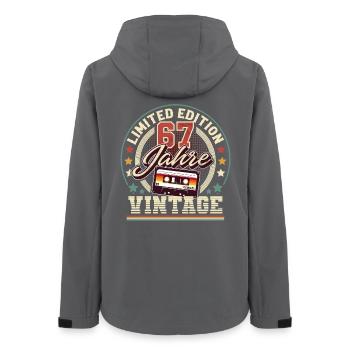 67th Birthday Vintage Audio Cassette 67 Years - Women’s Recycled Softshell Jacket by Stanley/Stella - anthracite - Back - AI Model Female 172 light (172cm)
