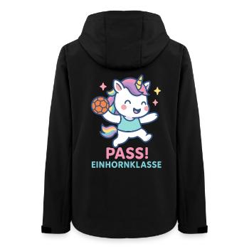 Einhorn Handball Pass, Einhornklasse Assist - Frauen Recycelte Softshelljacke von Stanley/Stella - Schwarz - Hinten - AI Model Female 172 light (172cm)