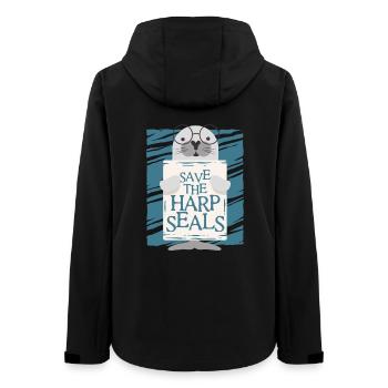 Sattelrobbe Robben Save The Harp Seals - Frauen Recycelte Softshelljacke von Stanley/Stella - Schwarz - Hinten - AI Model Female 172 light (172cm)