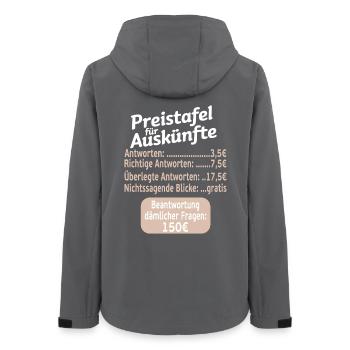 Preistafel Für Auskünfte Arbeit Sprüche Witzig - Frauen Recycelte Softshelljacke von Stanley/Stella - Anthrazit - Hinten - AI Model Female 172 light (172cm)