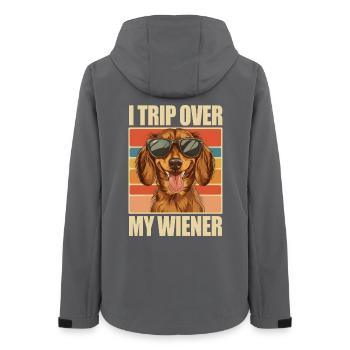 Vintage Dachshund Dackel I Trip Over My Wiener - Women’s Recycled Softshell Jacket by Stanley/Stella - anthracite - Back - AI Model Female 172 light (172cm)