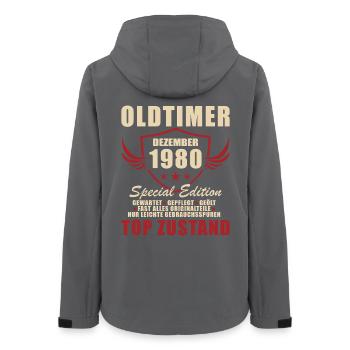Oldtimer Dezember 1980 Special Edition - Frauen Recycelte Softshelljacke von Stanley/Stella - Anthrazit - Hinten - AI Model Female 172 light (172cm)