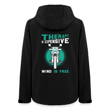 Therapie teuer, Wind frei – Motorrad-Motiv - Frauen Recycelte Softshelljacke von Stanley/Stella - Schwarz - Hinten - AI Model Female 172 light (172cm)