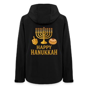 Goldene Menorah Happy Hanukkah - Frauen Recycelte Softshelljacke von Stanley/Stella - Schwarz - Hinten - AI Model Female 172 light (172cm)