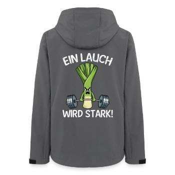 Weightlifter A LEEK BECOMES STRONG Funny - Women’s Recycled Softshell Jacket by Stanley/Stella - anthracite - Back - AI Model Female 172 light (172cm)