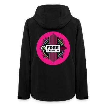 FREE TECHNO #2 – lass uns reden. - Frauen Recycelte Softshelljacke von Stanley/Stella - Schwarz - Hinten - AI Model Female 172 light (172cm)