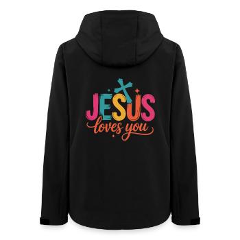 Jesus Loves You - Frauen Recycelte Softshelljacke von Stanley/Stella - Schwarz - Hinten - AI Model Female 172 light (172cm)