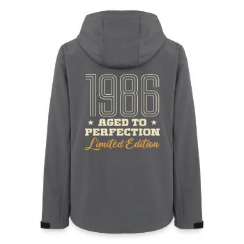 1986 The Age of Perfection 86 Geburtstagsgeschenk - Frauen Recycelte Softshelljacke von Stanley/Stella - Anthrazit - Hinten - AI Model Female 172 light (172cm)