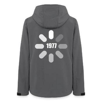 Geburtstag 1977 Geburtstagsideen 1977 - Frauen Recycelte Softshelljacke von Stanley/Stella - Anthrazit - Hinten - AI Model Female 172 light (172cm)