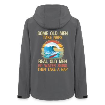 Quelques vieux hommes font la sieste, grand-père, ski nautique, ski nautique. - Veste softshell femme recyclée Stanley/Stella - charbon - Dos - AI Model Female 172 light (172cm)