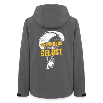 Gleitschirm SEI ANDERS SEI DU SELBST Lustiges - Frauen Recycelte Softshelljacke von Stanley/Stella - Anthrazit - Hinten - AI Model Female 172 light (172cm)