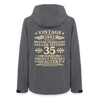 35 Jahre perfekt gealtert 1991 Jahrgang - Frauen Recycelte Softshelljacke von Stanley/Stella - Anthrazit - Hinten - AI Model Female 172 light (172cm)