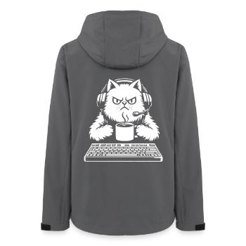 Chat grognon gamer café et clavier - Women’s Recycled Softshell Jacket by Stanley/Stella - anthracite - Back - AI Model Female 172 light (172cm)