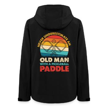 Old man with pickleball paddle - Women’s Recycled Softshell Jacket by Stanley/Stella - black - Back - AI Model Female 172 light (172cm)