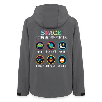 Weltraum macht neugierig - Frauen Recycelte Softshelljacke von Stanley/Stella - Anthrazit - Hinten - AI Model Female 172 light (172cm)