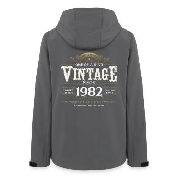 44. Geburtstag Vintage Januar Jahrgang 1982 - Frauen Recycelte Softshelljacke von Stanley/Stella - Anthrazit - Hinten - AI Model Female 172 light (172cm)