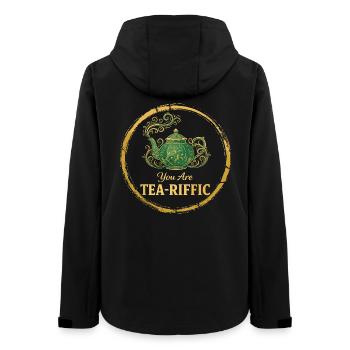 You Are Tea-Riffic – Vintage Teapot Wordplay - Women’s Recycled Softshell Jacket by Stanley/Stella - black - Back - AI Model Female 172 light (172cm)