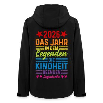 2026 Das Jahr in dem Legenden die Kindheit beenden - Frauen Recycelte Softshelljacke von Stanley/Stella - Schwarz - Hinten - AI Model Female 172 light (172cm)