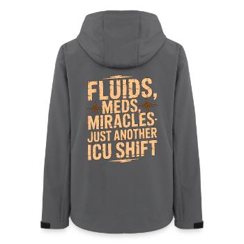ICU Nurse Fluids Meds Miracles Medical Frontline - Women’s Recycled Softshell Jacket by Stanley/Stella - anthracite - Back - AI Model Female 172 light (172cm)