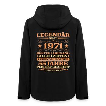 1971 Jahrgang 55 Jahre perfekt gealtert - Frauen Recycelte Softshelljacke von Stanley/Stella - Schwarz - Hinten - AI Model Female 172 light (172cm)