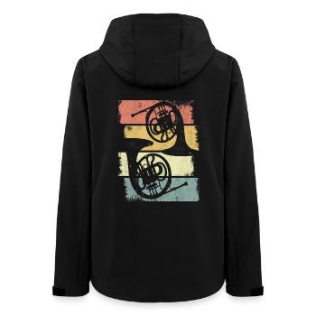 French Horns Drawing - Women’s Recycled Softshell Jacket by Stanley/Stella - black - Back - AI Model Female 172 light (172cm)