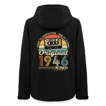 1946 Jahrgang 80. Geburtstag Geschenk Retro - Frauen Recycelte Softshelljacke von Stanley/Stella - Schwarz - Hinten - AI Model Female 172 light (172cm)