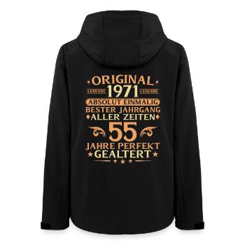 55 years perfectly aged vintage 1971 - Women’s Recycled Softshell Jacket by Stanley/Stella - black - Back - AI Model Female 172 light (172cm)