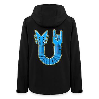 Blue U-Shape Guitar with Rock Hand - Women’s Recycled Softshell Jacket by Stanley/Stella - black - Back - AI Model Female 172 light (172cm)