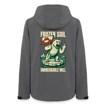 Frozen Soil Unbreakable Will Greenland Flag Shirt - Women’s Recycled Softshell Jacket by Stanley/Stella - anthracite - Back - AI Model Female 172 light (172cm)