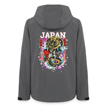 Japan Dragon Hannya Mask – Neon Cherry Blossom Art - Women’s Recycled Softshell Jacket by Stanley/Stella - anthracite - Back - AI Model Female 172 light (172cm)