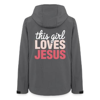 This Girl Loves Jesus - Frauen Recycelte Softshelljacke von Stanley/Stella - Anthrazit - Hinten - AI Model Female 172 light (172cm)