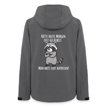 Almost Smiled – Grumpy Raccoon Morning Grouch - Women’s Recycled Softshell Jacket by Stanley/Stella - anthracite - Back - AI Model Female 172 light (172cm)