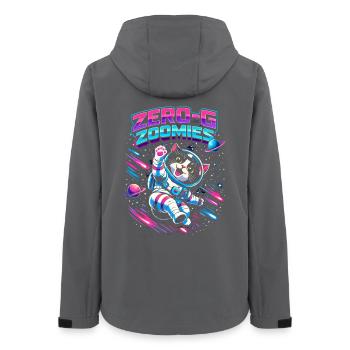 Null-G Zoomies | Astro Katze Weltraum Humor - Frauen Recycelte Softshelljacke von Stanley/Stella - Anthrazit - Hinten - AI Model Female 172 light (172cm)