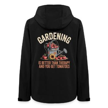 Hobby Gardener Shirt Watering Tomatoes and Sunflower - Women’s Recycled Softshell Jacket by Stanley/Stella - black - Back - AI Model Female 172 light (172cm)