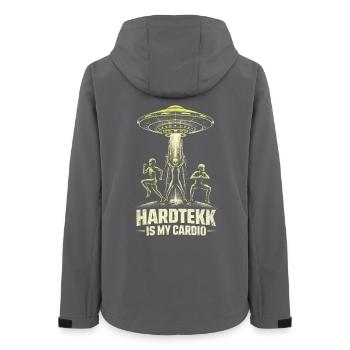Hardtekk Is My Cardio Tekke Ostdeutschland - Frauen Recycelte Softshelljacke von Stanley/Stella - Anthrazit - Hinten - AI Model Female 172 light (172cm)