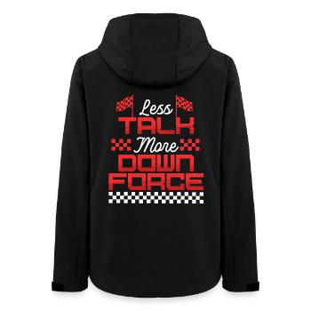 Autorennen Motorsport Less Talk More Down Force - Frauen Recycelte Softshelljacke von Stanley/Stella - Schwarz - Hinten - AI Model Female 172 light (172cm)