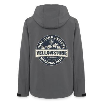 Wandercamp Erkunden Sie den Yellowstone-Nationalpark - Frauen Recycelte Softshelljacke von Stanley/Stella - Anthrazit - Hinten - AI Model Female 172 light (172cm)