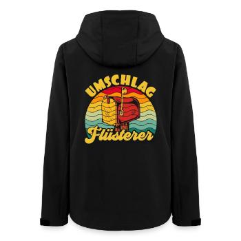 Briefträger UMSCHLAG FLÜTERER LUSTIG - Frauen Recycelte Softshelljacke von Stanley/Stella - Schwarz - Hinten - AI Model Female 172 light (172cm)