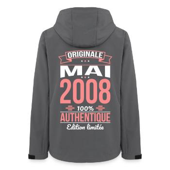 Anniversaire 18 ans - Originale - Mai 2008 - Veste softshell femme recyclée Stanley/Stella - charbon - Dos - AI Model Female 172 light (172cm)
