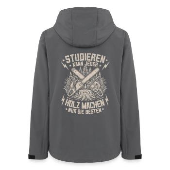 Lustiges Holz Kettensäge Waldarbeiter Forst Spruch - Frauen Recycelte Softshelljacke von Stanley/Stella - Anthrazit - Hinten - AI Model Female 172 light (172cm)