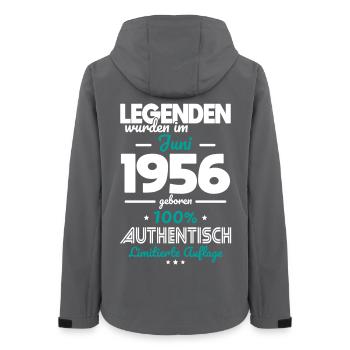 70. Geburtstag - Legenden wurden im Juni 1956 - Frauen Recycelte Softshelljacke von Stanley/Stella - Anthrazit - Hinten - AI Model Female 172 light (172cm)