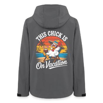 Cette fille est en vacances - Vacances avec le T-shirt des poules - Veste softshell femme recyclée Stanley/Stella - charbon - Dos - AI Model Female 172 light (172cm)