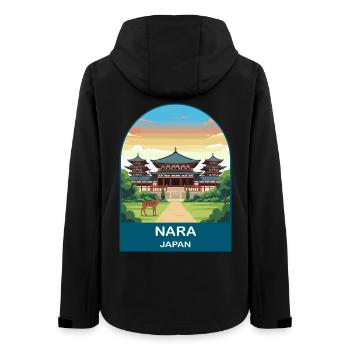 Nara Japan Temple and Deer Vintage Travel Art - Women’s Recycled Softshell Jacket by Stanley/Stella - black - Back - AI Model Female 172 light (172cm)