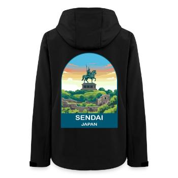 Sendai Japan Samurai Statue Vintage Travel Art - Women’s Recycled Softshell Jacket by Stanley/Stella - black - Back - AI Model Female 172 light (172cm)