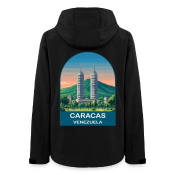 Caracas Venezuela Skyline Vintage Travel Poster - Women’s Recycled Softshell Jacket by Stanley/Stella - black - Back - AI Model Female 172 light (172cm)