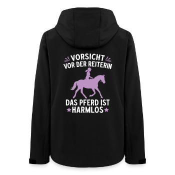 Vorsicht vor der Reiterin das Pferd ist harmlos  - Frauen Recycelte Softshelljacke von Stanley/Stella - Schwarz - Hinten - AI Model Female 172 light (172cm)