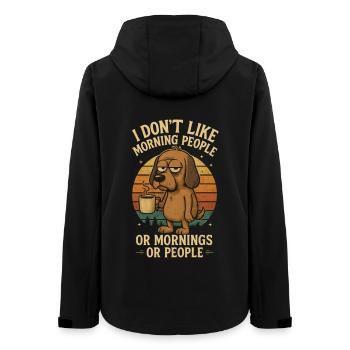 I dont like morning people - Hund Kaffee - Frauen Recycelte Softshelljacke von Stanley/Stella - Schwarz - Hinten - AI Model Female 172 light (172cm)