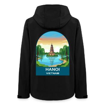 Hanoi Vietnam Pagoda Vintage Travel Poster - Women’s Recycled Softshell Jacket by Stanley/Stella - black - Back - AI Model Female 172 light (172cm)